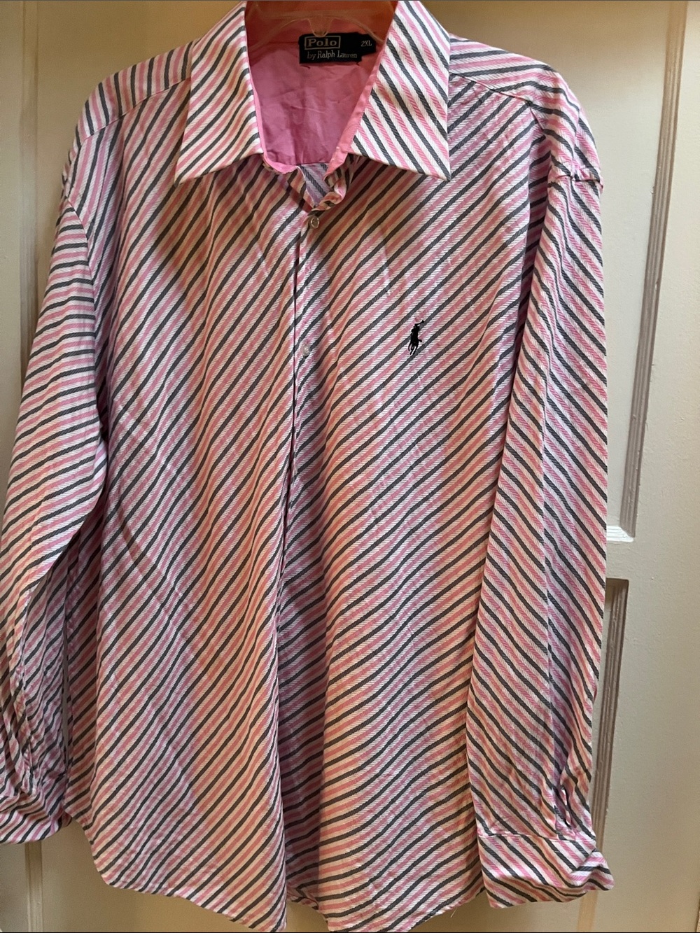 Men’s Pink and White Diagonal Stripe Dress Shirt XXL